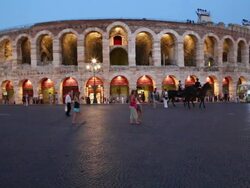 Roman Arena in Verona at night Stock Footage