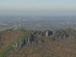 MS AERIAL TS Shot of network tower on top of mountain / North Carolina, United States Stock Footage