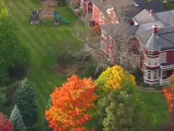 WS ARIEAL DS View of Stephen King house at Bangor / Maine, United States Stock Footage