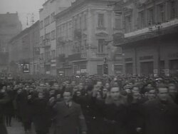 MS People in street raising fists AUDIO / Ukraine Stock Footage