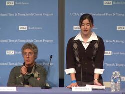 SPEECH: Sarah Sterner on her personal experience at the The UCLA Daltrey/Townshend Teen And Young Adult Cancer Program Dedication at Los Angeles CA.  Stock Footage