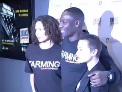 Minne Driver, filmmaker Adewale Akinnuoye-Agbaje and Jamie Winstone at Farming Interviews at Cineworld O2 Arena on April 27, 2012 in London, England. Stock Footage