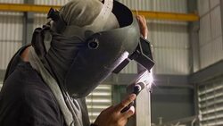 HD DOLLY CU : Industrial welding Stock Footage