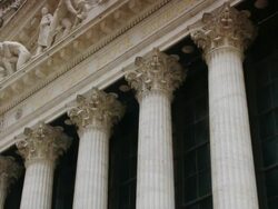 ZO Reveal of the New York Stock Exchange side angle / New York City, New York State, USA  Stock Footage