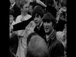 CAN 242 THE BEATLES POP GROUP ARRIVE IN AMSTERDAM TO 5000 SCREAMING FANS News Clip