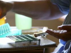 CU R/F Elderly woman putting prescription medication in pill box / Minneapolis, Minnesota, United States Stock Footage