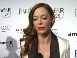 INTERVIEW: Rose McGowan on what she's looking forward to about the evening's fashion presentations at the amfAR's Inspiration Gala at Los Angeles CA. Stock Footage