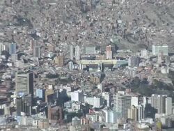WS ZO View of cityscape Estadio Olympico from El Alto road / La Paz , Bolivia Stock Footage