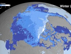 Fall and Winter Arctic Sea Ice Thickness Declining Rapidly. Arctic sea ice thickness derived from winter and fall campaigns from the ICESat satellite. Stock Footage