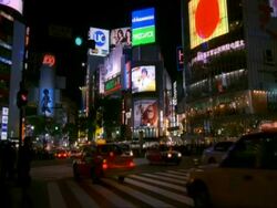 WA night traffic in Shibuya, Tokyo, Japan Stock Footage