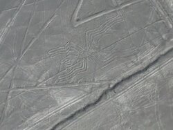 POV AERIAL Nazca lines of spider / Nasca , Peru Stock Footage