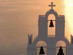 CU ZO Shot of church bells in Firostefani / Santorini, Cyclades, Greece Stock Footage