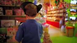 Young boy holds spinning light and spins in circles falling to floor from dizziness Stock Footage