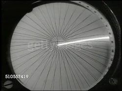 1950: U.S. RADAR UNIT: MS Radar antenna turning. INT MS Radar technicians at controls. CU Radar screen, scope. VS Radar man on telephone, hanging up. EXT VS Antenna spinning. Instructional Video