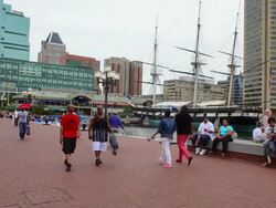 MS Shot of Tourists walking on Chesapeake Bay / Baltimore, Maryland, United States Stock Footage