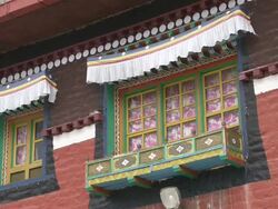 MS Shot of of Windows at Thame Monastery / Thame, Khumbu Region, Nepal Stock Footage