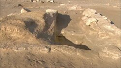 Ruinous structures cast shadows on the desert in Berenike, Egypt. Stock Footage
