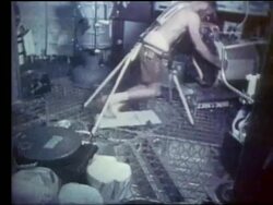 Skylab astronaut on treadmill in zero gravity Stock Footage