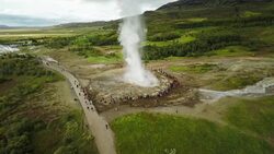 Aerial Strokkur Geysir eruption - Island Stock Footage