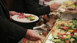 Food from catering dinner table Stock Footage