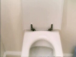 Track forward to toilet flushing Stock Footage