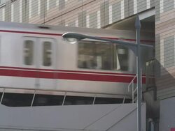 MS View of train moving in Marunouchi subway line at Korakuen station / Tokyo, Tokyo-To, Japan Stock Footage