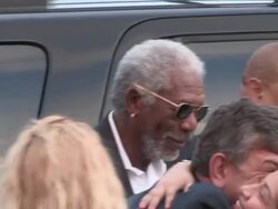 Morgan Freeman arrives at the Transcendence Premiere in Westwood Stock Footage