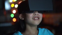 CU Girl in Virtual Reality Glasses. Stock Footage