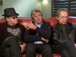 INTERVIEW: Micky Dolenz, Davy Jones, Peter Tork on proving the critics wrong about being musician, how their careers changed and the opportunities it brought at the The Monkees Interview: at London England. (Footage by WireImage Video/GettyImages) Stock Footage