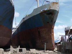 Typhoon Haiyan Huge Ship Washed Ashore By Storm Surge Stock Footage