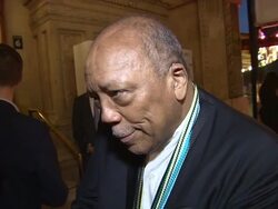 INTERVIEW - Quincy Jones on working with Michael Caine and cockney slang at A Night Out Withâ€¦ Sir Michael Caine Stock Footage