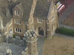 WS AERIAL View of Entrance of Duke University / North Carolina, United States Stock Footage