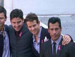 New Kids On The Block posing for pictures at New Kids On The Block honored with star on the Hollywood Walk of Fame in Hollywood Stock Footage