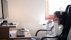 Girl with computer Stock Footage