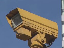 Yellow Surveillance CCTV camera Stock Footage