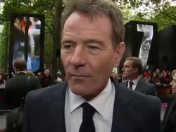 INTERVIEW - Bryan Cranston on the movie and challenges at 'Godzilla' Premiere at Odeon Leicester Square on May 11, 2014 in London, England. Stock Footage