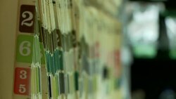 Medical folders in veterinary clinic Stock Footage