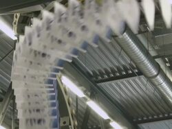 MS Magazines passing on conveyor belt in gravure printing office / Itzehoe, Schleswig-Holstein, Germany  Stock Footage