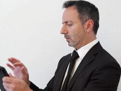 Businessman have trouble with digital tablet Stock Footage