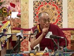 MS Dalai Lama giving his answer to interview question AUDIO / Dharamsala, Himachal Pradesh, India Stock Footage
