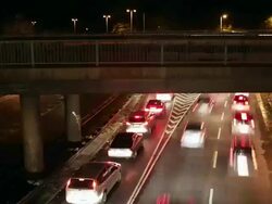 WS T/L View of motorway and elevated road with traffic at night /Cologne, North Rhine-Westphalia, Germany  Stock Footage