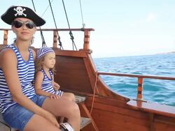 Ðœother and daughter on the pirate ship Stock Footage