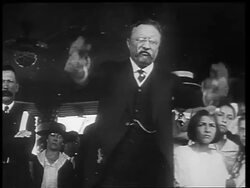 B/W 1910s Theodore Roosevelt making impassioned speech / newsreel Stock Footage