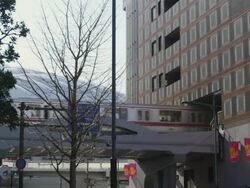 WS View of train moving in Marunouchi subway line at Korakuen station with Big Egg in background / Tokyo, Tokyo-To, Japan Stock Footage