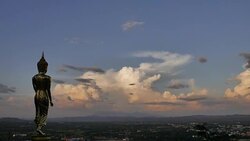 Buddha Statue Over Looking A City Stock Footage