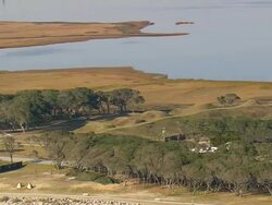 MS AERIAL Shot of Fort Fisher area / North Carolina, United States Stock Footage
