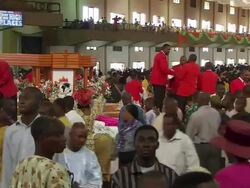 MS Shot of congregation at prayer and leaving church / Lagos, Nigeria Stock Footage