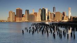 Skyscrapers of Manhattan from the Brooklyn Heights neighborhood, East river, New York, United States of America Stock Footage
