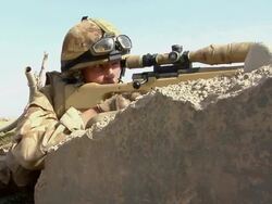 MS Soldiers positioning the rifle / Mausa Qala, Helmand Province, Afghanistan.  Stock Footage