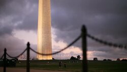 Runner by Washington Monument at Sunset Stock Footage